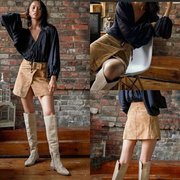 Free People Leather Mini Skirt Size 2 - Picture 1 of 9